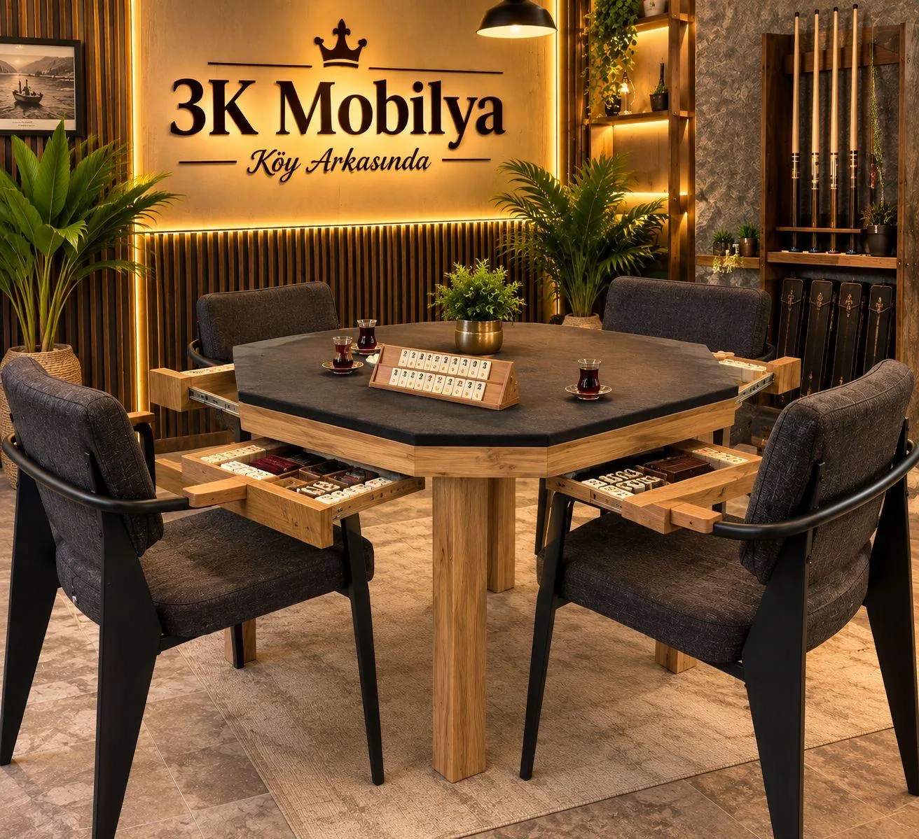 3K Mobilya çekmeceli okey masası